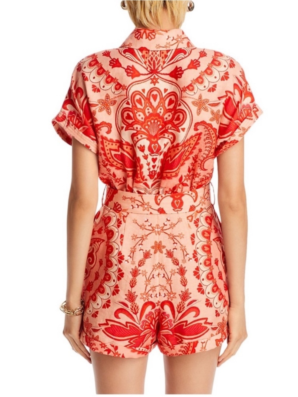 Farm Rio Jaipur Floral Belted Romper, Pink Red Print, Size Medium, EUC 🌺 - Picture 4 of 5